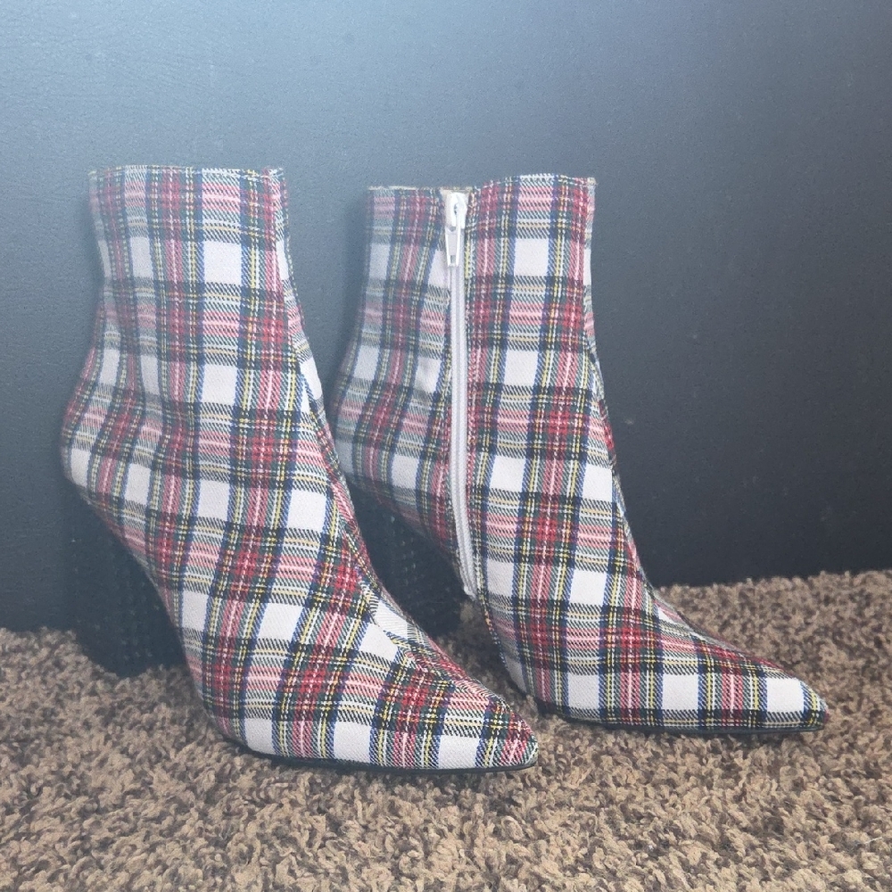 Betsey Johnson Kassie Multicolor Plaid Ankle Booties